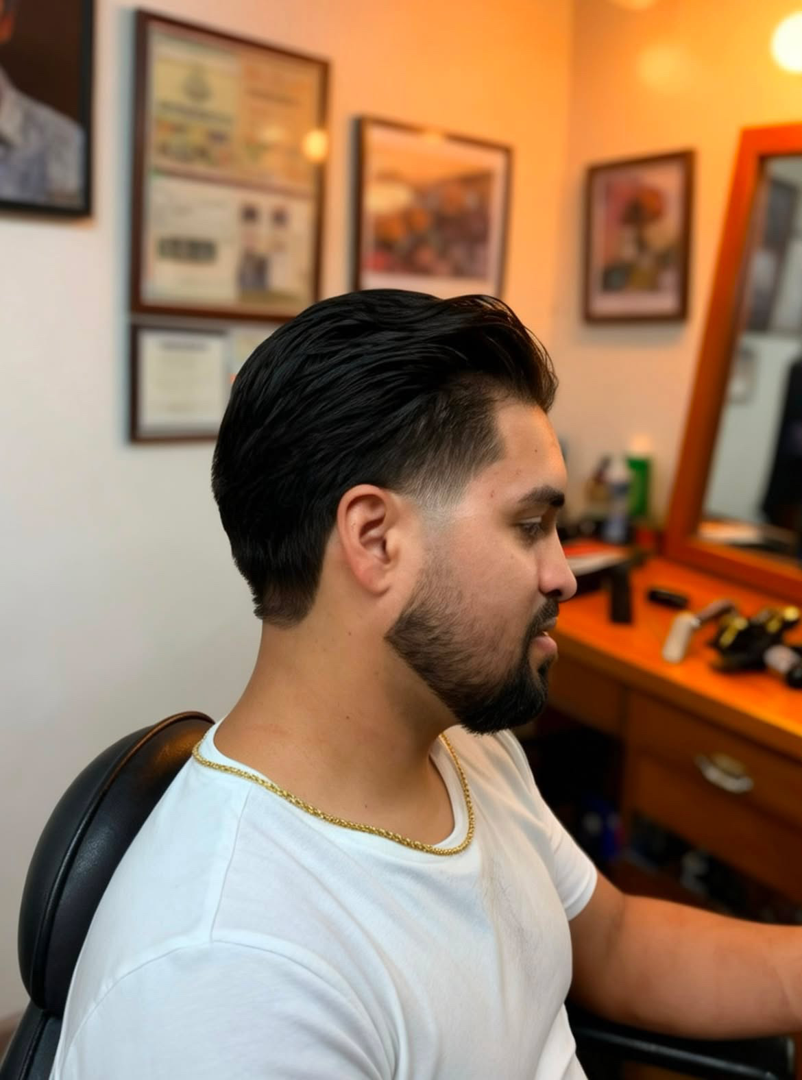 Slick back taper with beard shape-up